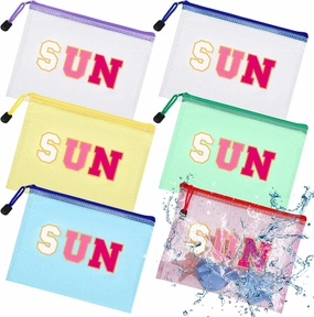Kacctyen 12 Pcs Clear Sun Makeup Bag Beach Pool Waterproof Makeup Sunscreen Pouch Portable Travel Preppy Mesh Bag Zipper Pouch Toiletry Storage Women Gift for Cosmetic Accessories