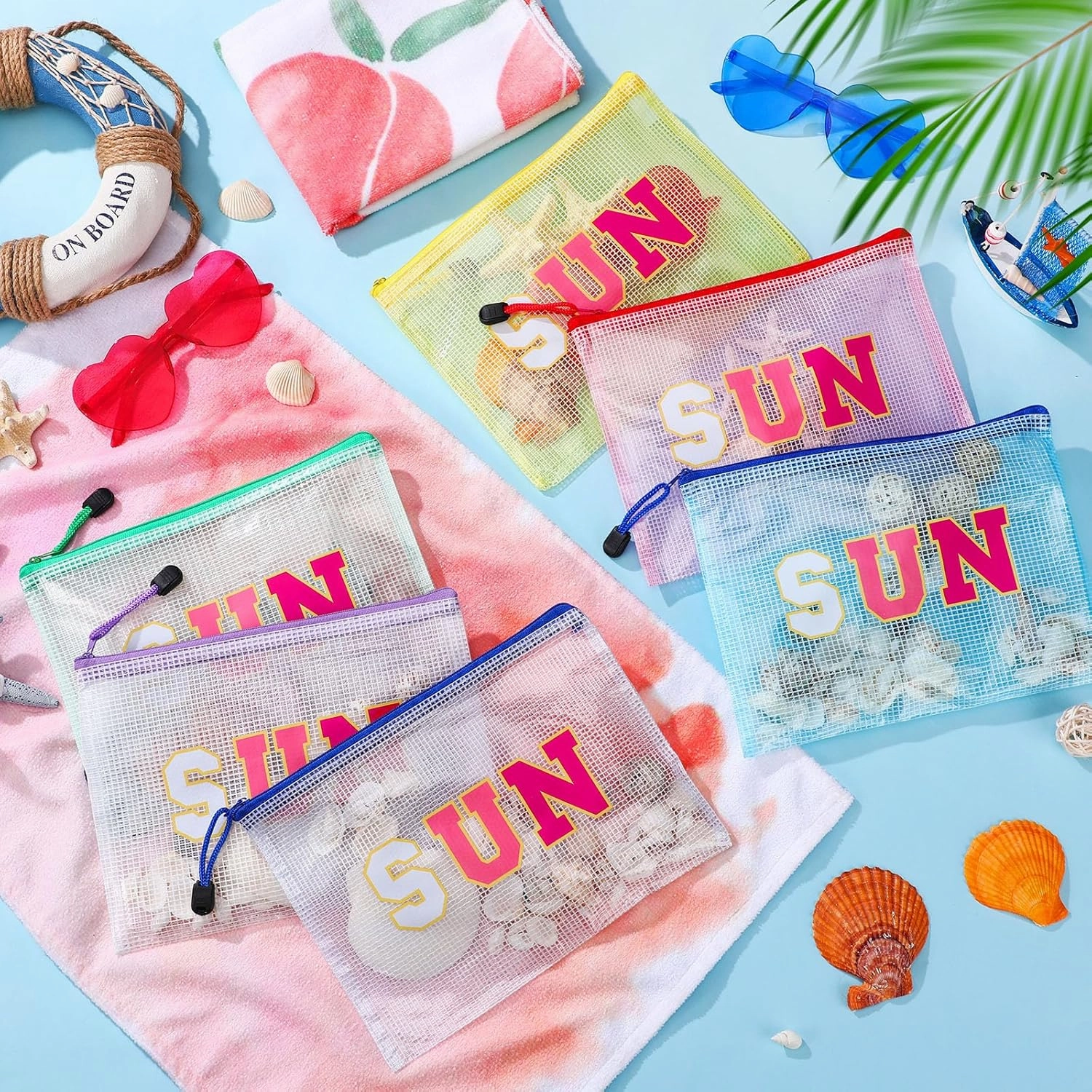 Kacctyen 12 Pcs Clear Sun Makeup Bag Beach Pool Waterproof Makeup Sunscreen Pouch Portable Travel Preppy Mesh Bag Zipper Pouch Toiletry Storage Women Gift for Cosmetic Accessories