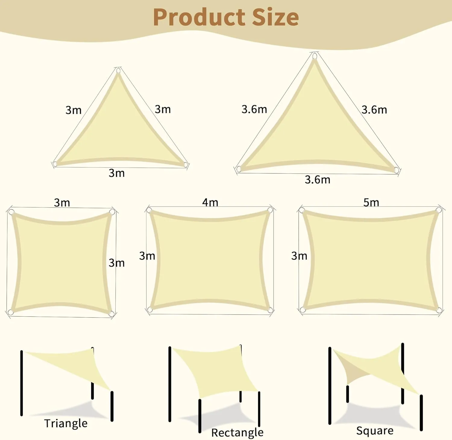 KALINCO Sun Shade Sail, Waterproof Shade Sail, 10'x10' Square Sunscreen Awning Canopy, 95% UV Blocking Sun Shade Canopy with Free Rope for Outdoor Garden Patio Party Playground