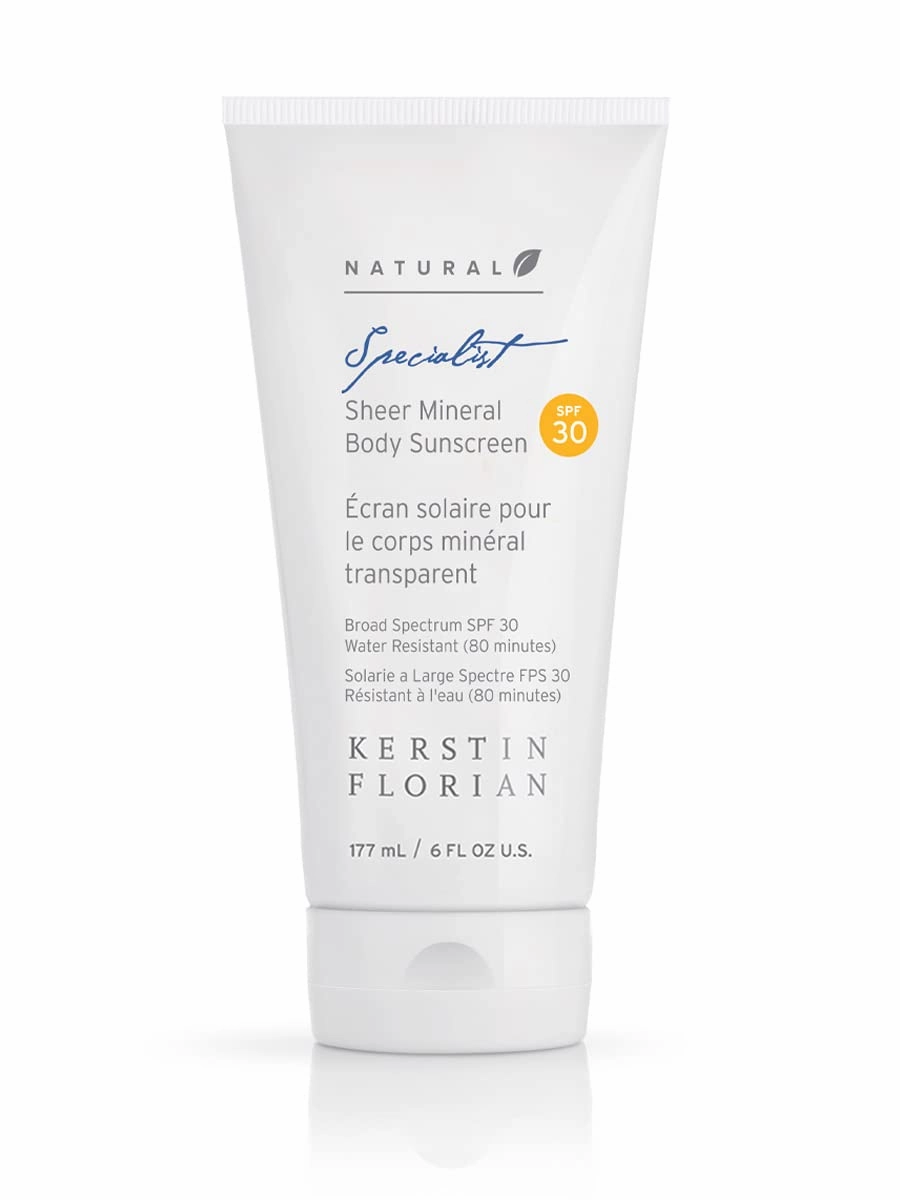 Kerstin Florian Sheer Mineral Body Sunscreen SPF 30 | Waterproof UVA/UVB Sun Protection with Natural Zinc Oxide | Reef Safe Fragrance Free Formula for Sensitive Skin to Moisturize & Protect | 6 fl oz