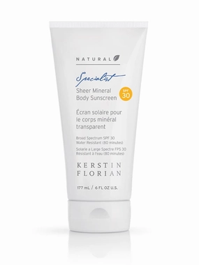 Kerstin Florian Sheer Mineral Body Sunscreen SPF 30 | Waterproof UVA/UVB Sun Protection with Natural Zinc Oxide | Reef Safe Fragrance Free Formula for Sensitive Skin to Moisturize & Protect | 6 fl oz
