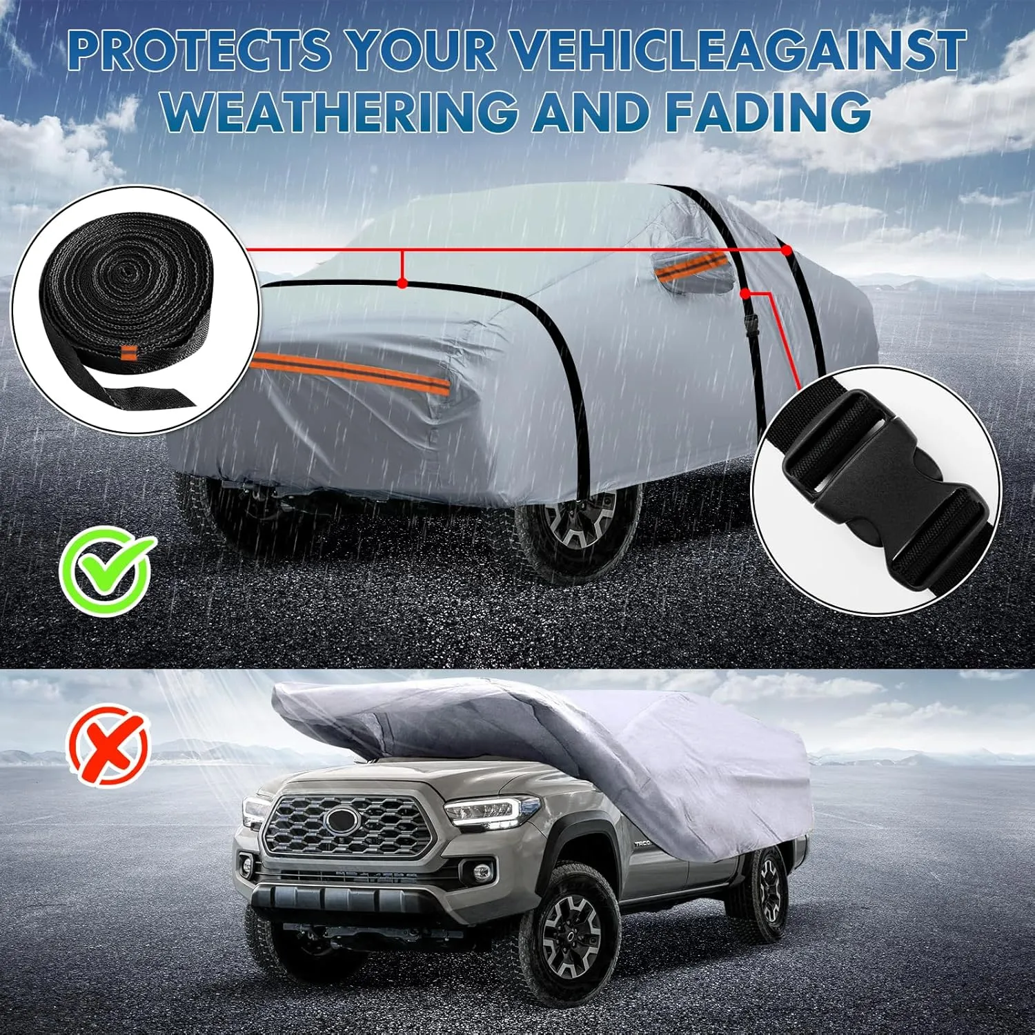 KEYOOG Fit for 178"-189" Length SUVs, 6-Layer Full Car Cover is All-Weather Waterproof, Universal in All Seasons, Snow Prevention, Rainproof, Acid Rainproof, Sunscreen, Orange Reflective Strip