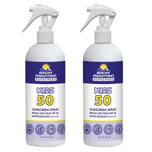 KIDS Rocky Mountain Sunscreen SPF 50 Liquid Spray | Broad Spectrum UVA/UVB Protection | Hawaii 104 Reef Act Compliant (Oxybenzone & Octinoxate Free) | Water Resistant 80 Min. | (16 Fl oz, 2-pack)