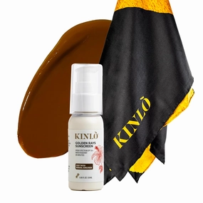 Kinlo Protect Your Melanin Gift Set (Deep) with Neck Scarf | Golden Rays Sunscreen in SPF 50  Tinted Sunscreen for Face with SPF 50 with Black Silk Scarf Gift Set for Women