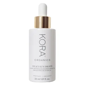 KORA Organics Silky Sun Drops, SPF 30 Mineral Face Sunscreen Serum, Lightweight Sun Protection for Sensitive Skin, Skin Barrier Repair, Certified Organic, Cruelty Free, 1.01 oz