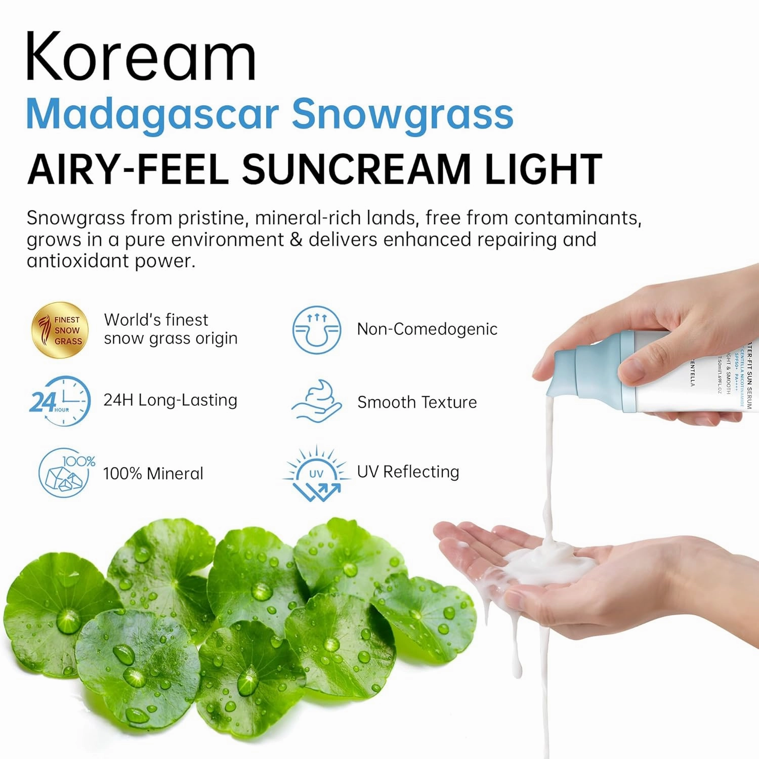 Korean Sunscreen for Face & body， Madagascar Centella Sunscreen SPF 50  ，mineral sunscreen with Tinted Moisturizer & Hyaluronic Acid &Niacinamide, korean skin care sunblock 50ml