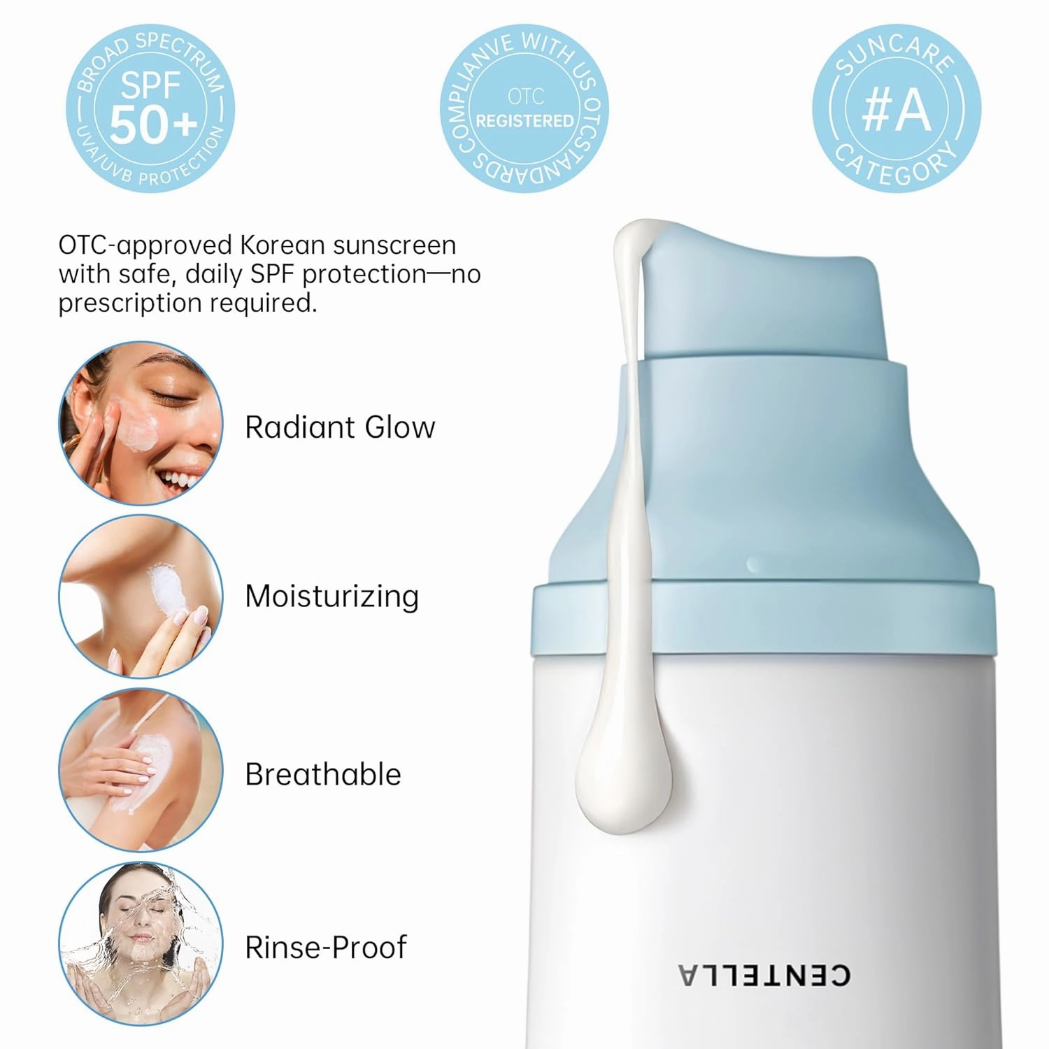 Korean Sunscreen for Face & body， Madagascar Centella Sunscreen SPF 50  ，mineral sunscreen with Tinted Moisturizer & Hyaluronic Acid &Niacinamide, korean skin care sunblock 50ml
