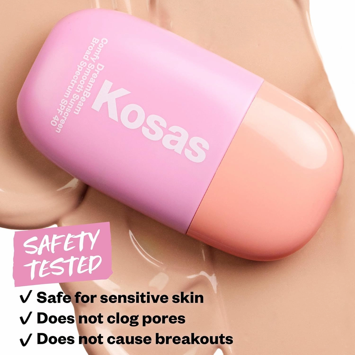 Kosas Mini DreamBeam Mineral Sunscreen SPF 40, Travel Size Face Sunscreen - Lightweight Makeup Base - Radiant Finish, Original, 15ml