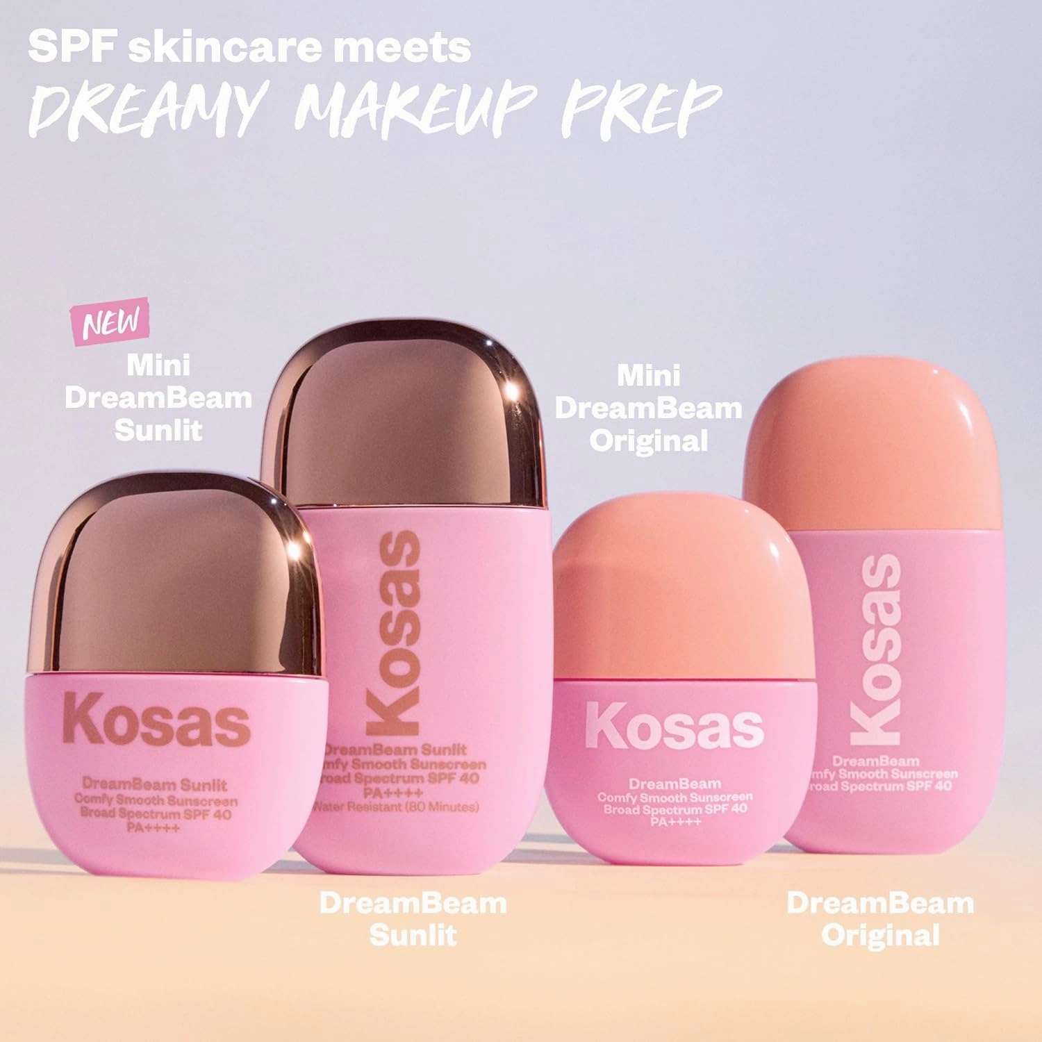 Kosas Mini DreamBeam Mineral Sunscreen SPF 40, Travel Size Face Sunscreen - Lightweight Makeup Base - Radiant Finish, Original, 15ml