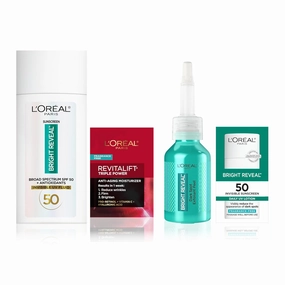 L'Oreal Paris Bright Reveal Exfoliant Peel   Broad Spectrum Daily UV Lotion SPF 50, 1 kit