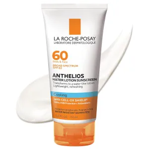 La Roche-Posay Anthelios Cooling Water Sunscreen Lotion, Water Based Sunscreen for Face & Body, Broad Spectrum SPF   Antioxidants, Fast Absorbing Water-Like Texture, Oil Free Sunscreen SPF 60