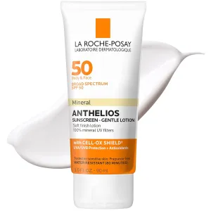 La Roche-Posay Anthelios Mineral Sunscreen SPF 50 Gentle Lotion, Broad Spectrum SPF   Antioxidants, Face & Body Sunscreen, Titanium Dioxide & Zinc Oxide, Oxybenzone Free, Oil Free