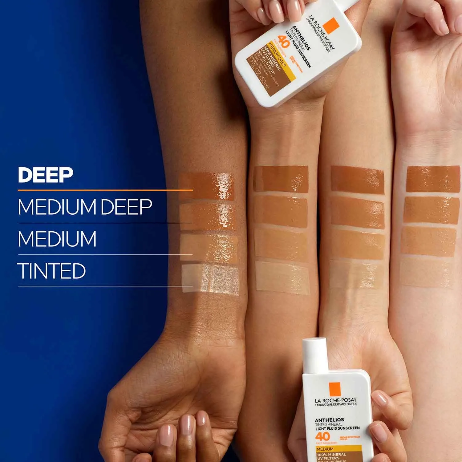 La Roche-Posay Anthelios Tinted Sunscreen SPF 40 , Broad Spectrum SPF   Antioxidants, Titanium Dioxide & Zinc Oxide Sunscreen, 4 Flexible Shades With No White Cast, Oil Free & Oxybenzone Free