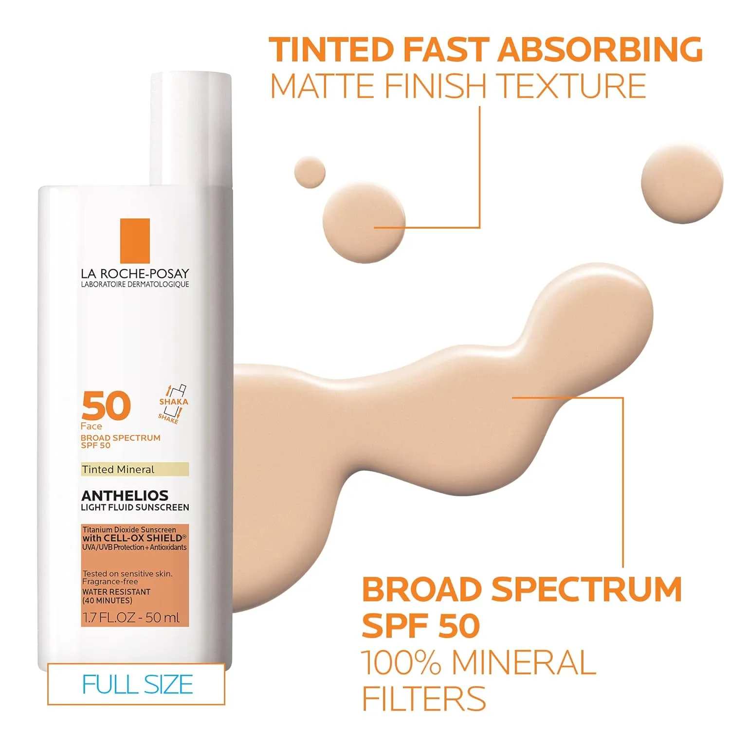 La Roche-Posay Anthelios Tinted Sunscreen SPF 40 , Broad Spectrum SPF   Antioxidants, Titanium Dioxide & Zinc Oxide Sunscreen, 4 Flexible Shades With No White Cast, Oil Free & Oxybenzone Free
