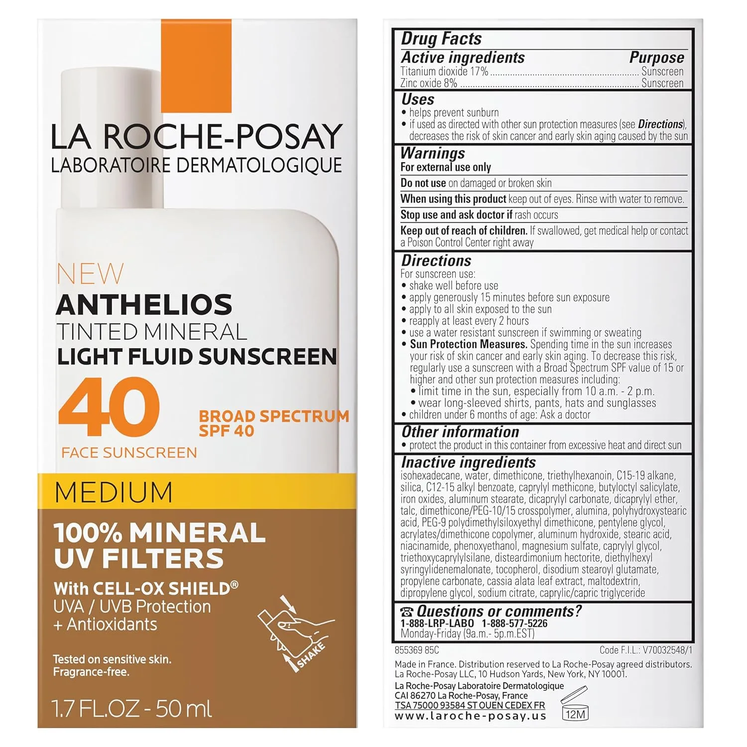 La Roche-Posay Anthelios Tinted Sunscreen SPF 40 , Broad Spectrum SPF   Antioxidants, Titanium Dioxide & Zinc Oxide Sunscreen, 4 Flexible Shades With No White Cast, Oil Free & Oxybenzone Free
