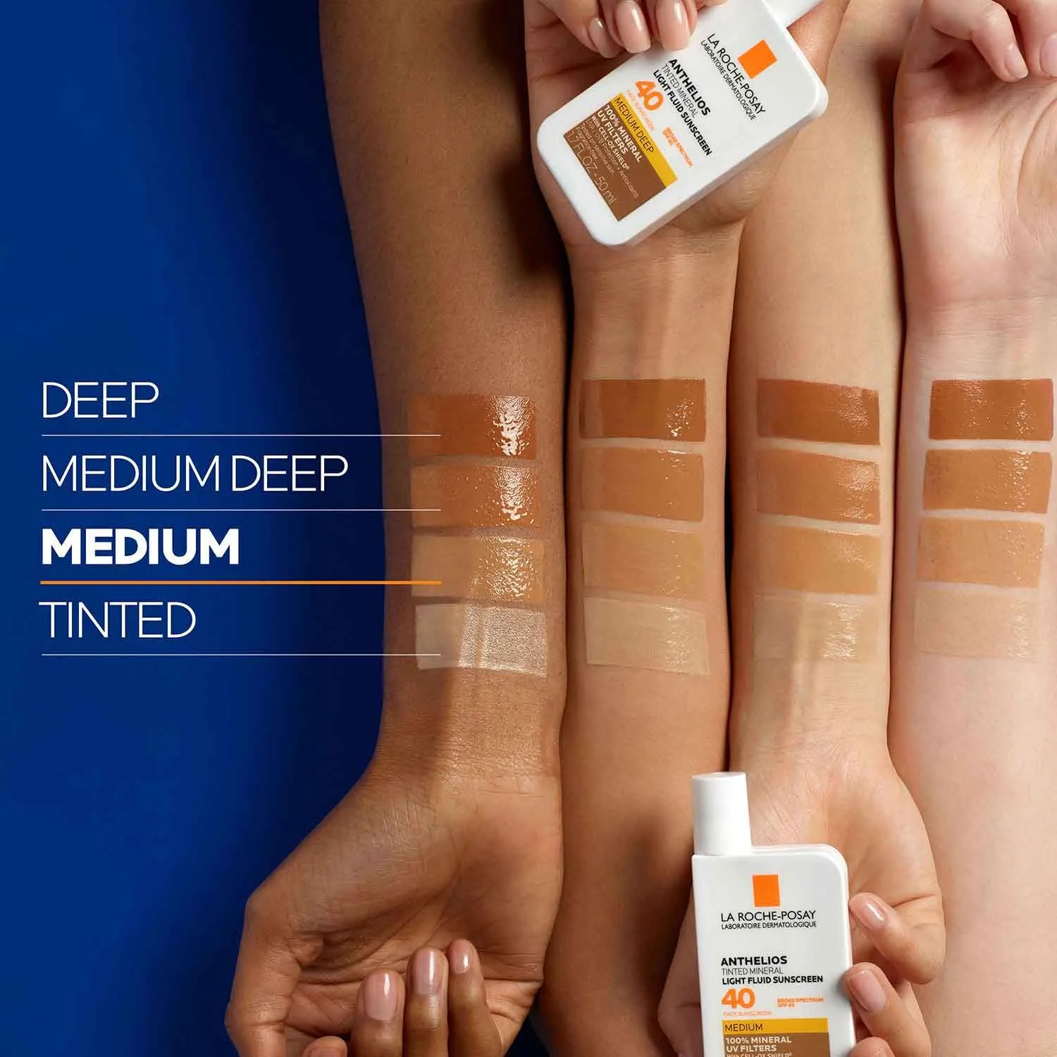 La Roche-Posay Anthelios Tinted Sunscreen SPF 40 , Broad Spectrum SPF   Antioxidants, Titanium Dioxide & Zinc Oxide Sunscreen, 4 Flexible Shades With No White Cast, Oil Free & Oxybenzone Free