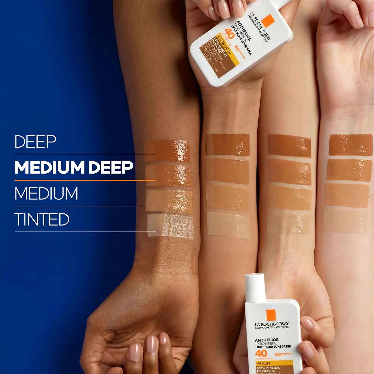 La Roche-Posay Anthelios Tinted Sunscreen SPF 40 , Broad Spectrum SPF   Antioxidants, Titanium Dioxide & Zinc Oxide Sunscreen, 4 Flexible Shades With No White Cast, Oil Free & Oxybenzone Free