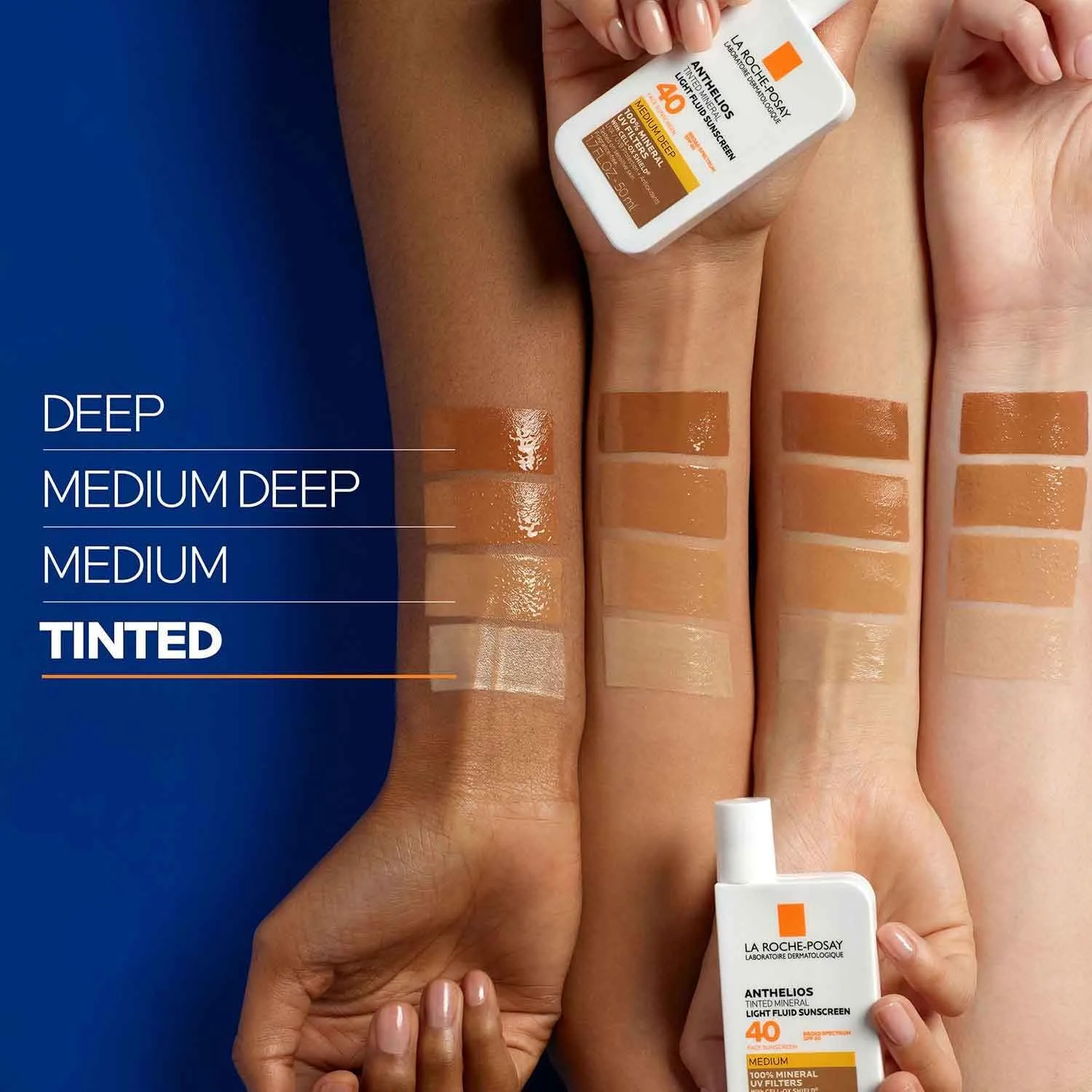La Roche-Posay Anthelios Tinted Sunscreen SPF 40 , Broad Spectrum SPF   Antioxidants, Titanium Dioxide & Zinc Oxide Sunscreen, 4 Flexible Shades With No White Cast, Oil Free & Oxybenzone Free