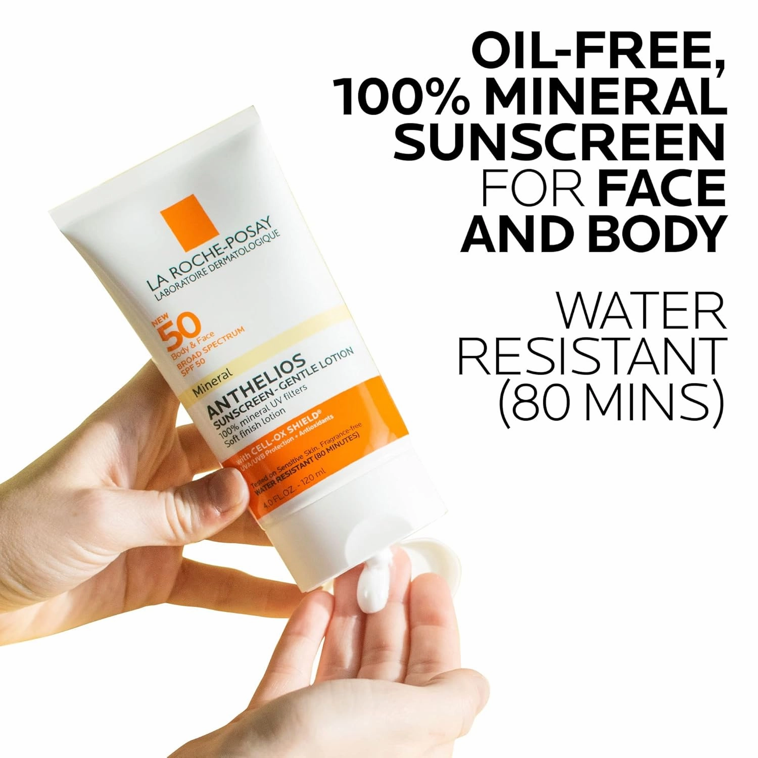 La Roche-Posay Anthelios Mineral Sunscreen SPF 50 Gentle Lotion, Broad Spectrum SPF   Antioxidants, Face & Body Sunscreen, Titanium Dioxide & Zinc Oxide, Oxybenzone Free, Oil Free