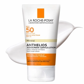 La Roche-Posay Anthelios Mineral Sunscreen SPF 50 Gentle Lotion, Broad Spectrum SPF   Antioxidants, Face & Body Sunscreen, Titanium Dioxide & Zinc Oxide, Oxybenzone Free, Oil Free