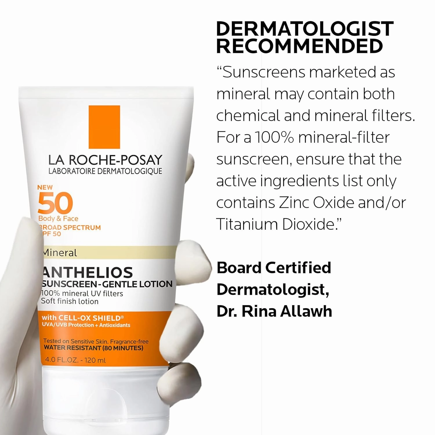 La Roche-Posay Anthelios Mineral Sunscreen SPF 50 Gentle Lotion, Broad Spectrum SPF   Antioxidants, Face & Body Sunscreen, Titanium Dioxide & Zinc Oxide, Oxybenzone Free, Oil Free