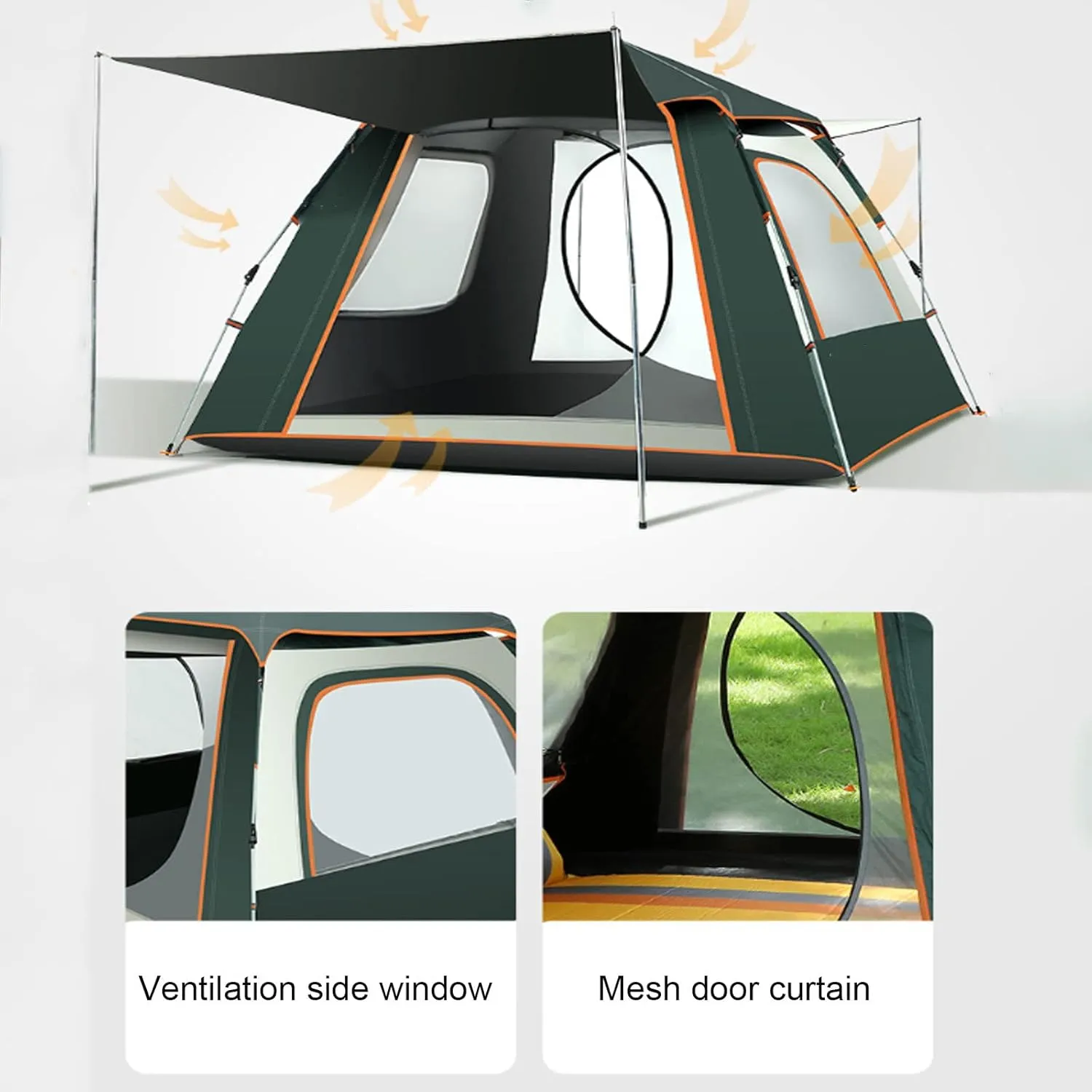 Large Tent 3-8 Person,Instant Family Cabin Tents,2 Doors and 2 Windows with Mesh,Waterproof Windproof Easy Set Up Dome Tent for Outdoor,Picnic,Camping,Family,Friends Gathering