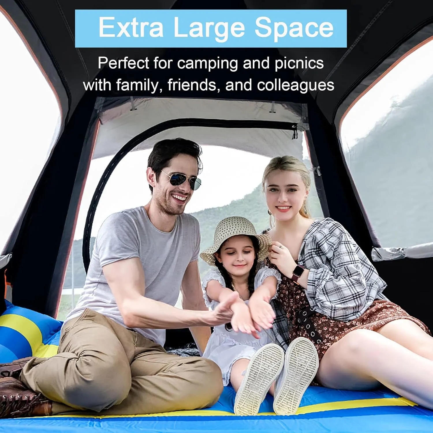 Large Tent 3-8 Person,Instant Family Cabin Tents,2 Doors and 2 Windows with Mesh,Waterproof Windproof Easy Set Up Dome Tent for Outdoor,Picnic,Camping,Family,Friends Gathering