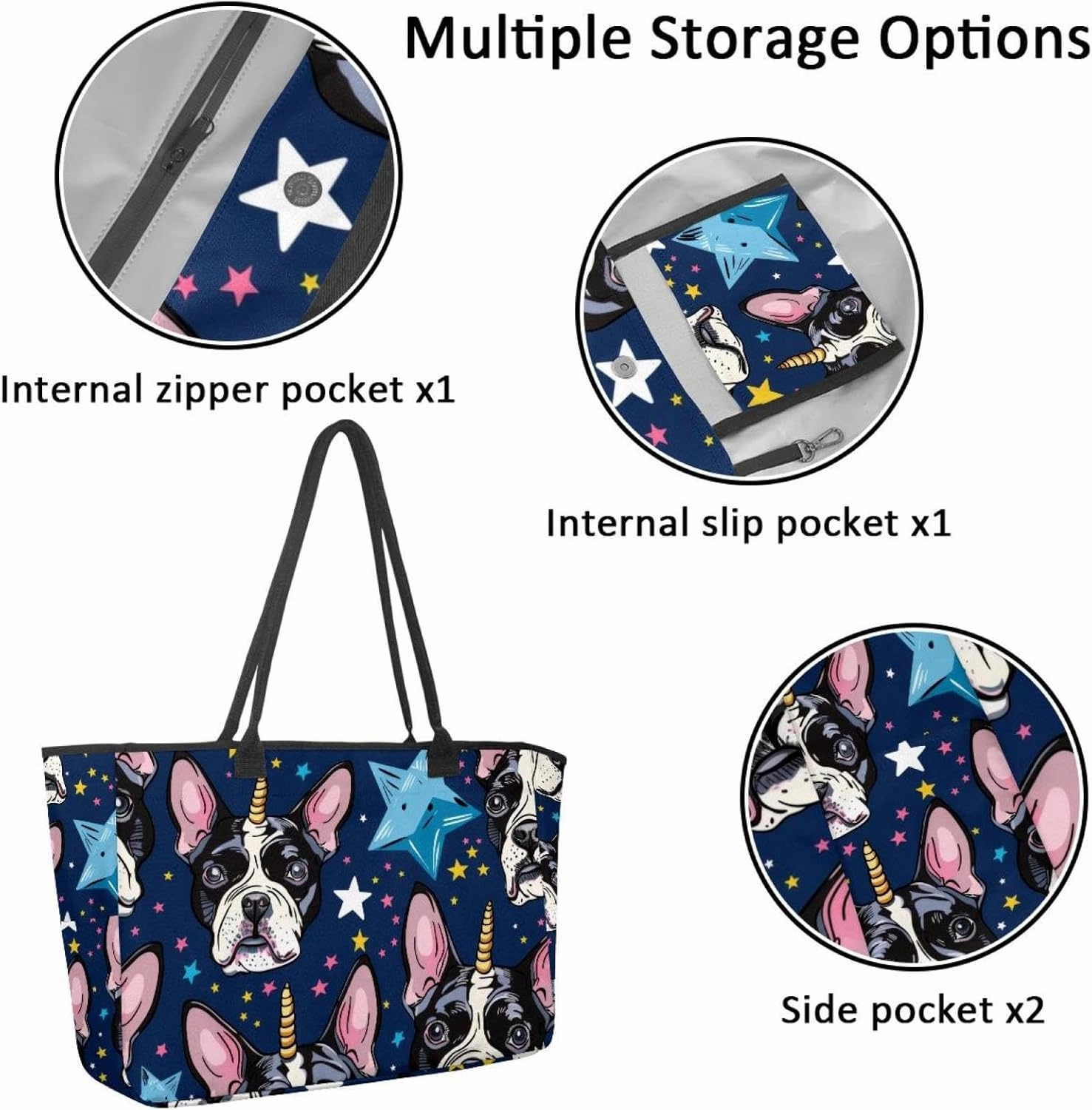 Large Beach Bag for Women, Butterfly and Unicorn Pattern Travel Tote with Pockets Waterproof Shoulder Handbag