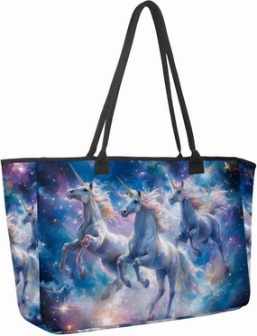 Large Beach Bag for Women, Full Moon Butterfly Sky Travel Tote with Pockets Waterproof Shoulder Handbag