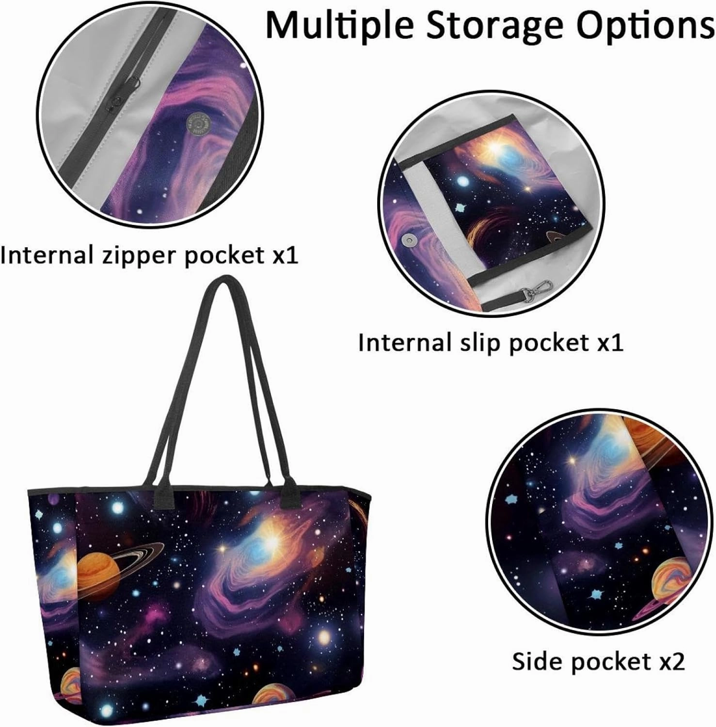 Large Beach Bag for Women, Scary Skull Head Pattern Travel Tote with Pockets Waterproof Shoulder Handbag