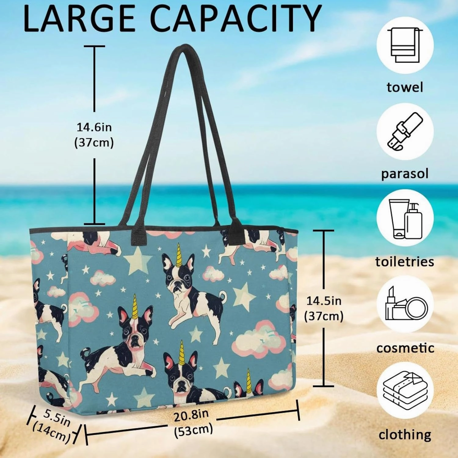 Large Beach Bag for Women, Sunflowers Red Panda Vintage Travel Tote with Pockets Waterproof Shoulder Handbag