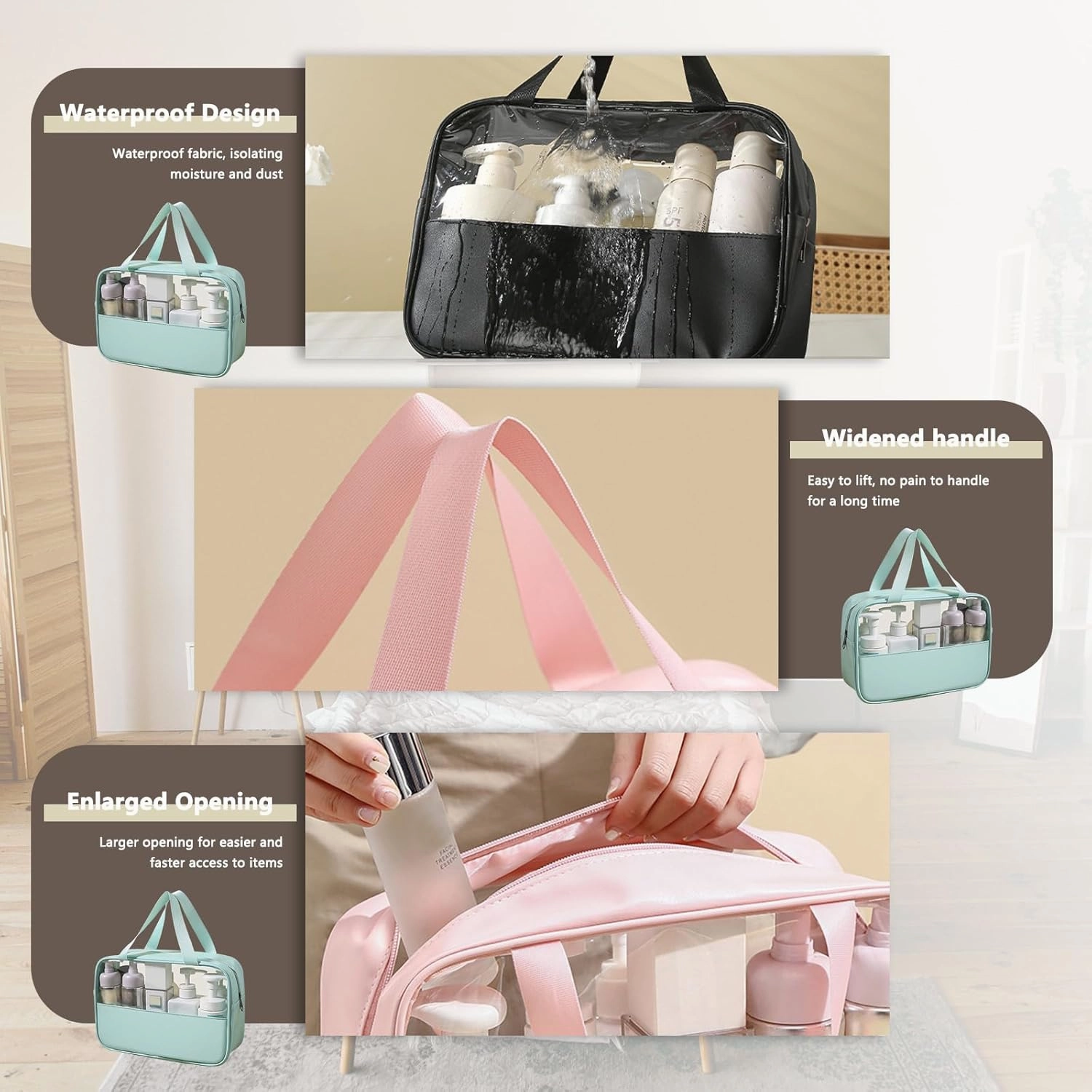 Large Clear Toiletry Bags for Traveling, 4Pcs Waterproof Clear Travel Bags for Toiletries Women Men, Travel Toiletry Bag Set, Transparent Makeup Cosmetic Bag, Aqua