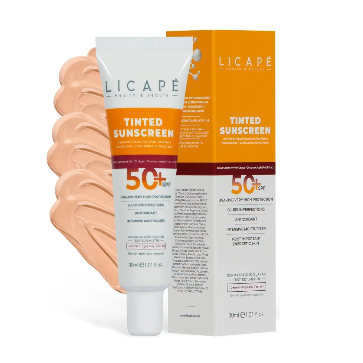 LICAPE® Tinted Sunscreen SPF 50 – High Protection Sunscreen for Face, Lightweight Skin Care with Natural Coverage