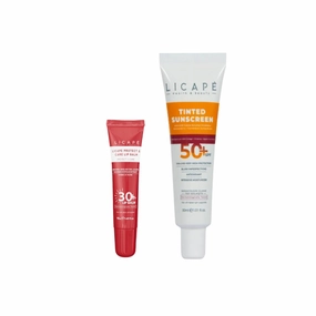 LICAPE® Sun Protection Duo – SPF 30 Lip Balm with Shea Butter & Jojoba Oil & SPF 50 Tinted Sunscreen for Face with Natural Coverage, High Protection, Hydrating, Nourishing & Lightweight Care
