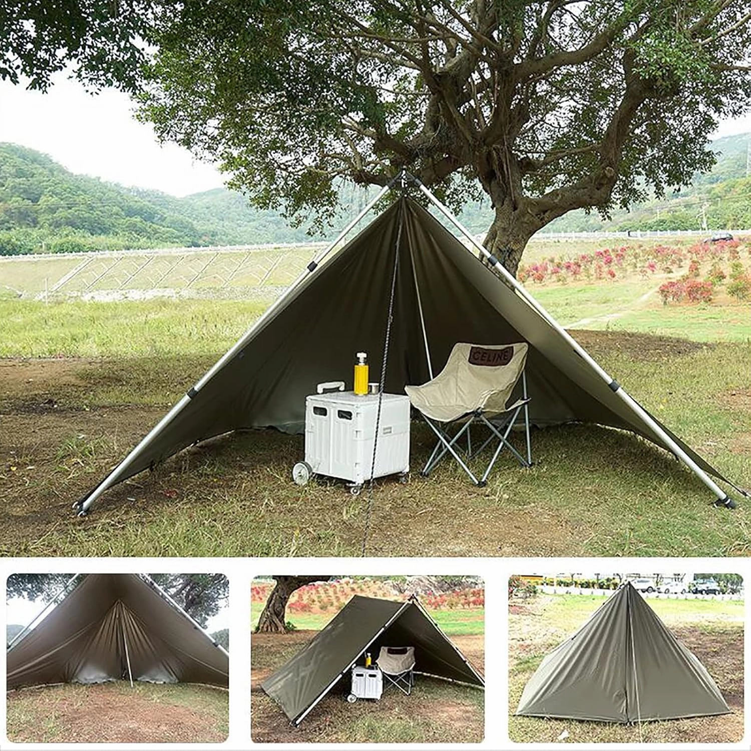 Lightweight Camping Tarp Waterproof, 10x12 ft Portable Hammock Tarp Tent, Premium Rain Fly, Sunscreen Awning Canopy with Silver Coating, Bushcraft Survival Shelter for Hiking & Backpacking