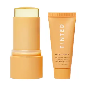 Live Tinted Hueguard: 3-in-1 Mineral Sunscreen, Moisturizer, & Primer for Face and Body SPF 30 & Hueguard Invisible Sunscreen Stick SPF 50 - No White Cast.