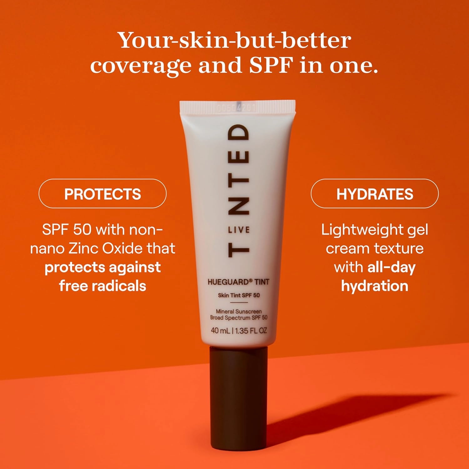 Live Tinted Hueguard Skin Tint SPF 50 - Tinted Mineral Sunscreen with Light-Medium Buildable Coverage With a Hydrating and Radiant Finish - Water and Sweat Resistant, 1.35 fl oz - Shade 07