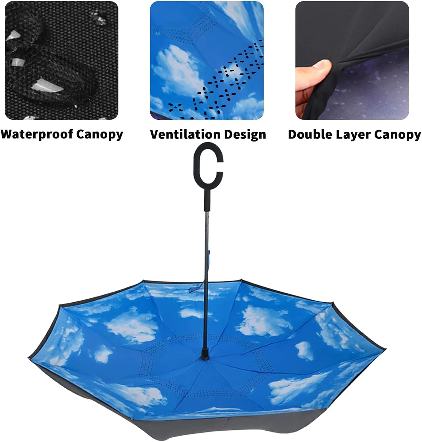 LLanxiry Umbrella,Inverted Reverse Upside Down Umbrellas with C-Shaped Handle, Anti-UV Waterproof Rain Umbrella for Women and Men
