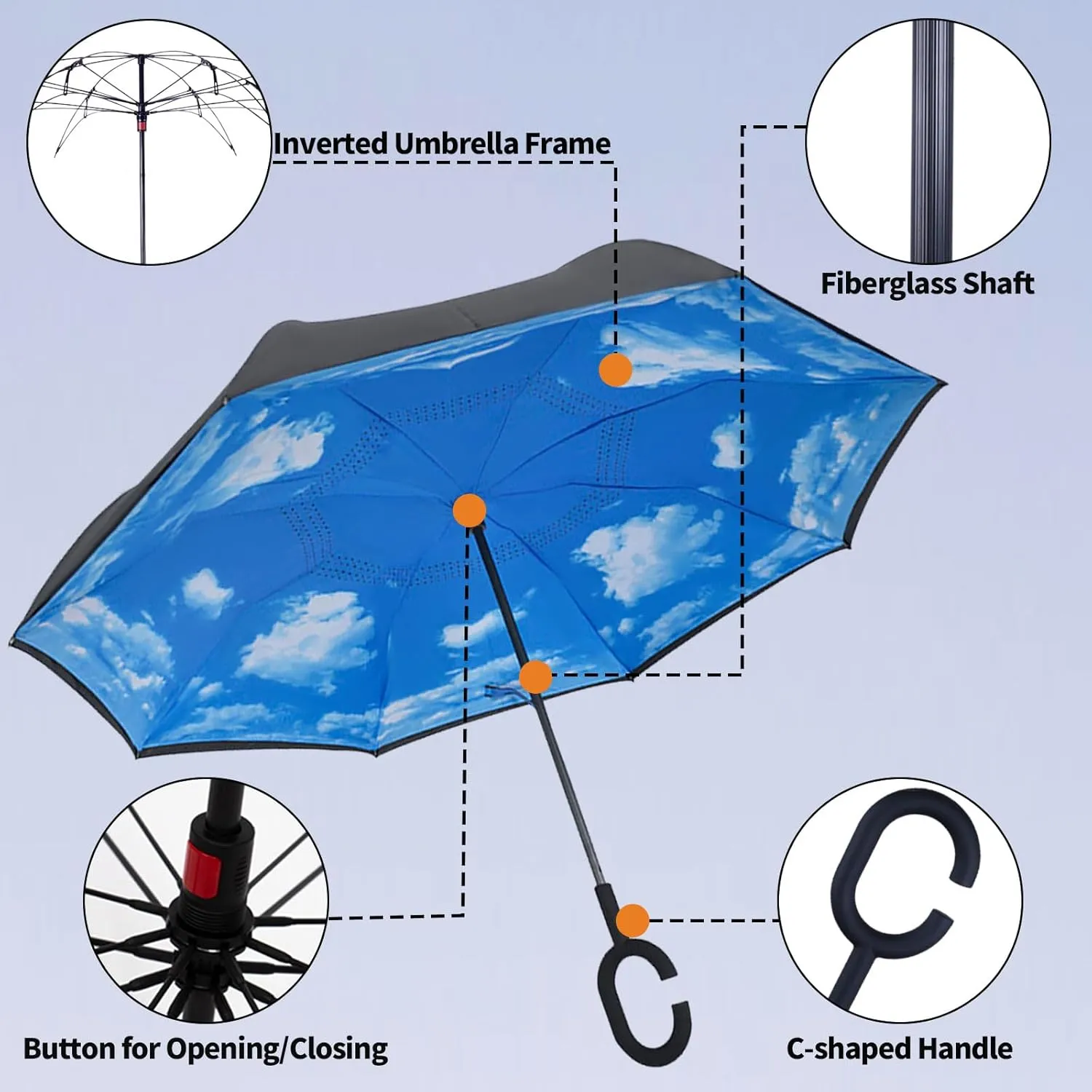 LLanxiry Umbrella,Inverted Reverse Upside Down Umbrellas with C-Shaped Handle, Anti-UV Waterproof Rain Umbrella for Women and Men