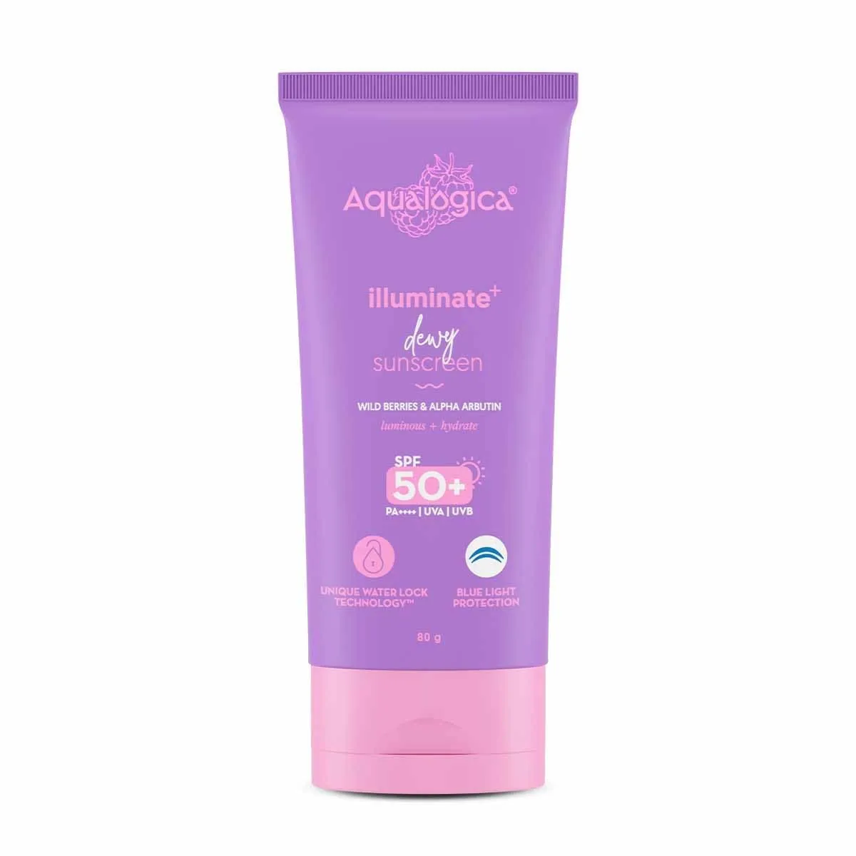 lluminate  Dewy All Skin Type Sunscreen Spf 50  Pa  With Wild Berries&Alpha Arbutin - 80 G Protection Against Uva/B&Blue Light Protection Fragrance-Free For Luminous&Sun Protected Skin