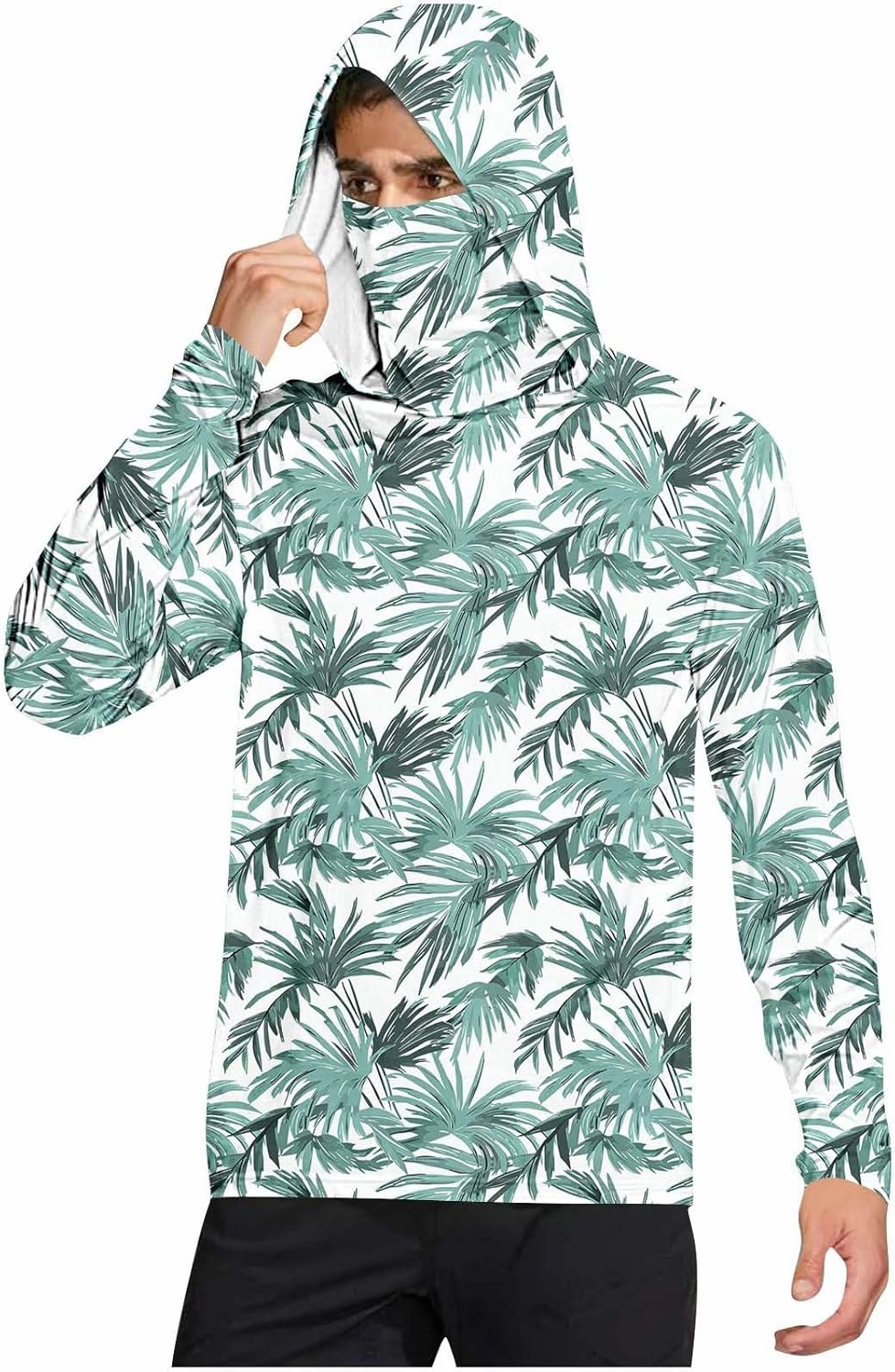 Long Sleeve Sun Shirt Men Camo UPF 50  UV Protection Hoodie with Hood Mask Rash Guard Lightweight Outdoor Fishing Top