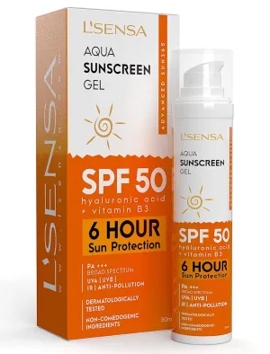L'..SENSA Sunscreen SPF 50 for Oily Skin, Anti-Tan, Waterproof Sun cream, 1% Hyaluronic Aqua Gel, Free from Oxybenzone, For Oily, Combination & Ace Prone Skin, Make-Up Friendly For Women & Men, 50Gram