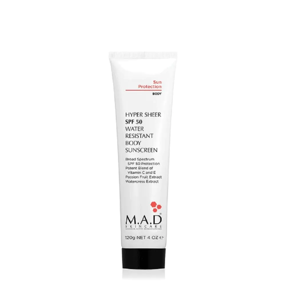 M.A.D SKINCARE SOLAR PROTECTION: Hyper Sheer SPF 50 Water Resistant Body Sunscreen - 120g