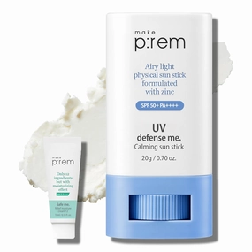 MAKEPREM UVA UVB Defense Me Calming Sun Stick Sunblock SPF 50  PA     0.7 Oz VEGAN Sensitive Oily Acne-Prone Skin Reef-Safe Mineral Sunscreen Non-Nano No Chemical UV Protection Non-Greasy Sticky Kids