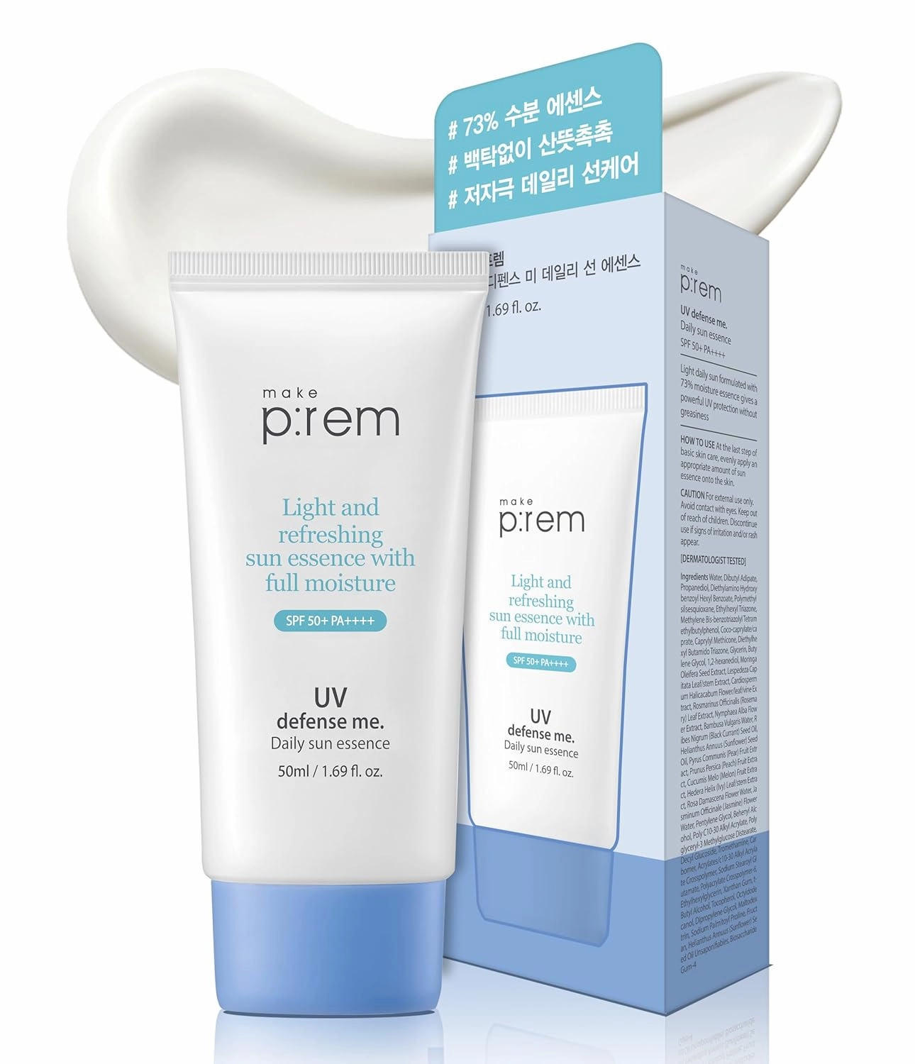 MAKEPREM UVA UVB Defense Me Daily Sun Essence VEGAN Makeup Sunscreen Gel SPF 50  PA     1.69 Fl Oz Reef-Safe Moisture Sunblock Strong UV Blue Ray Broad Protection Dry Oily Sensitive Acne-Prone Skin