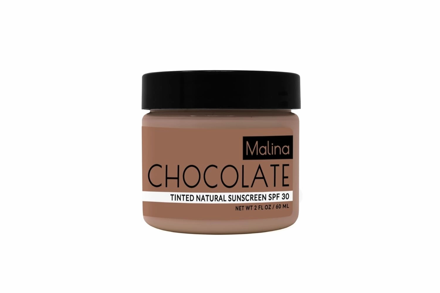 Malina™ Organic Chocolate Tinted Natural Sunscreen | SPF 30  | Nontoxic | Reef-Safe | No Preservatives | No Synthetic Fragrance | 3 Shades | With Non-Nano Zinc-Oxide (2 Fl Oz, Medium)