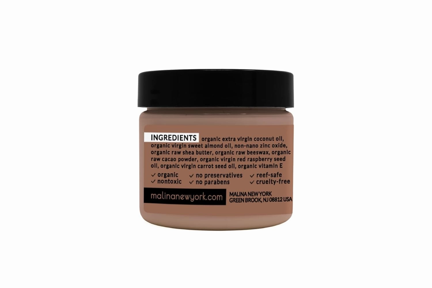 Malina™ Organic Chocolate Tinted Natural Sunscreen | SPF 30  | Nontoxic | Reef-Safe | No Preservatives | No Synthetic Fragrance | 3 Shades | With Non-Nano Zinc-Oxide (2 Fl Oz, Medium)