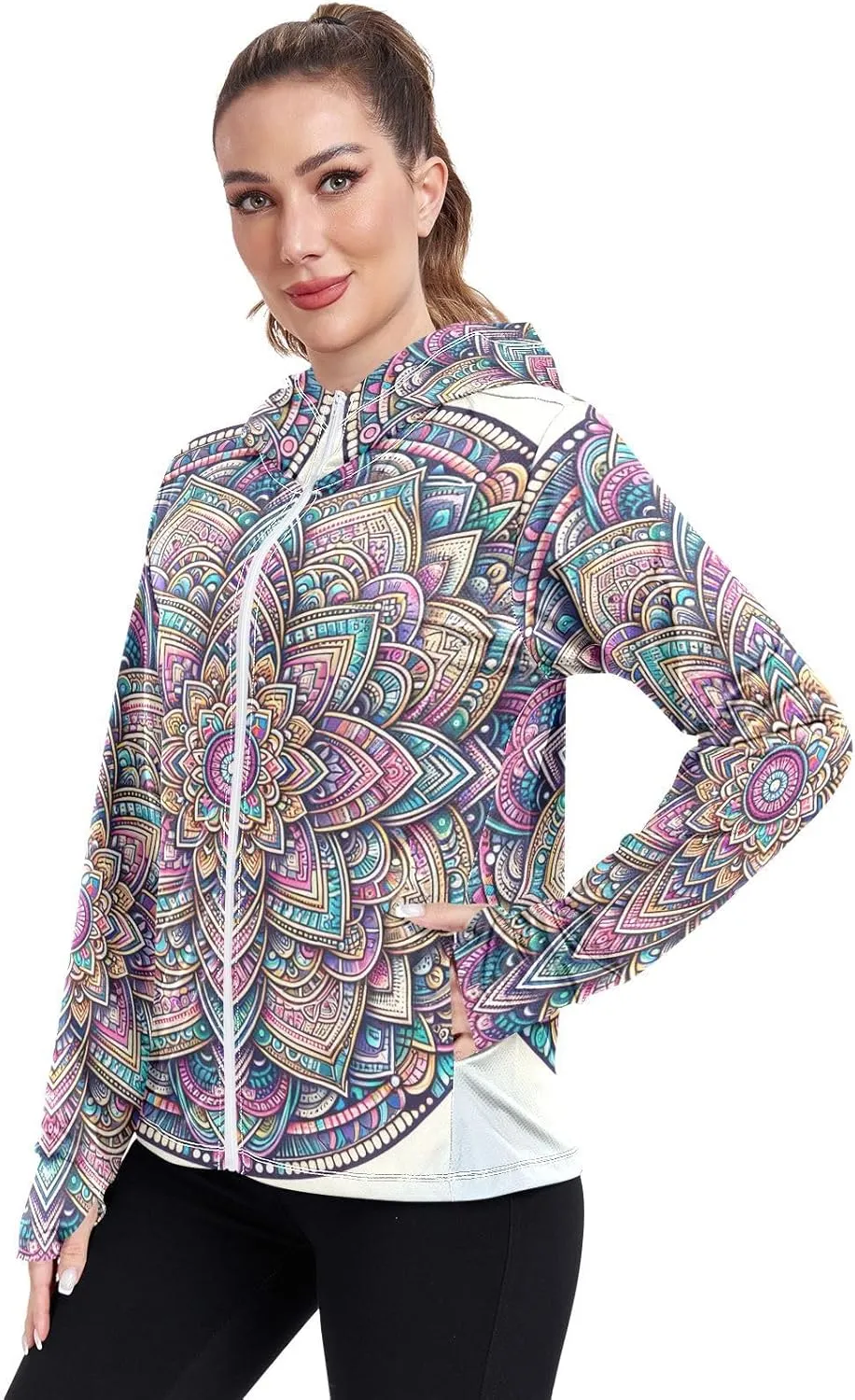 Mandala Sunscreen Clothing Women, UPF 50  Womens Uv Shirts Long Sleeve Lightweight, S-XXL