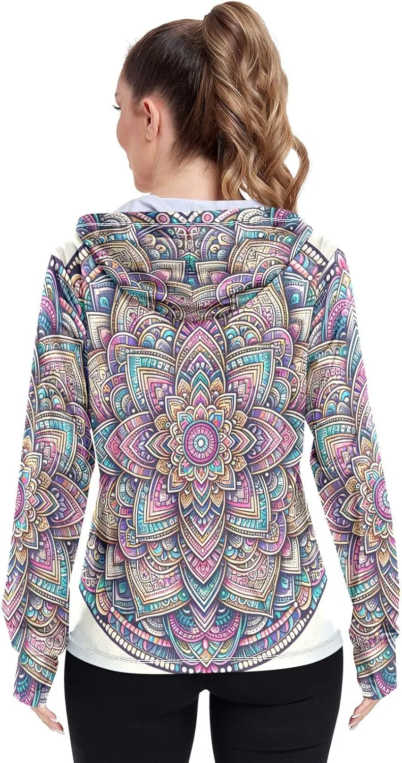 Mandala Sunscreen Clothing Women, UPF 50  Womens Uv Shirts Long Sleeve Lightweight, S-XXL