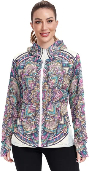 Mandala Sunscreen Clothing Women, UPF 50  Womens Uv Shirts Long Sleeve Lightweight, S-XXL